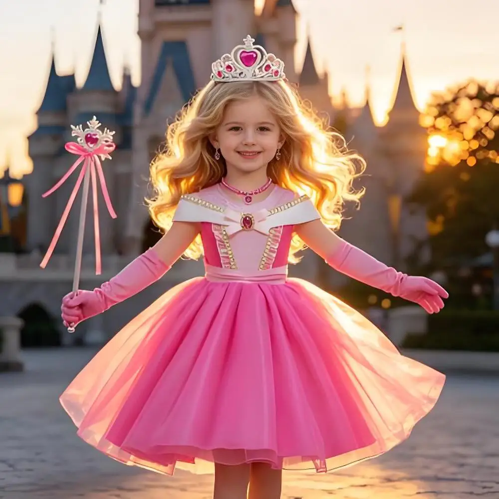 3-10 Yrs Sleeping Beauty Carnival Dress up Girls Aurora Cosplay Christmas Apparel Princess Toddler Birthday Party Ball Gown