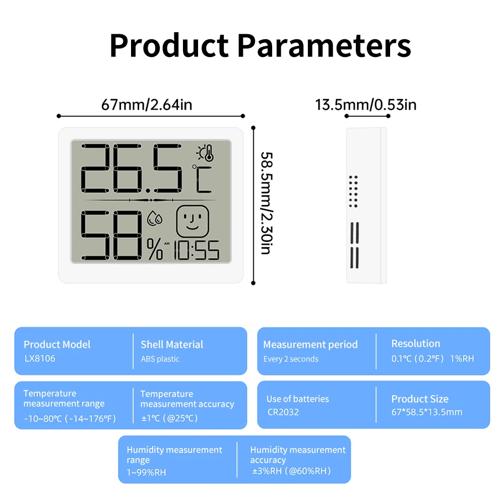 LCD Digital Temperature Humidity Meter Home Indoor Outdoor Hygrometer Thermometer Weather Station with Clock Alarm Function