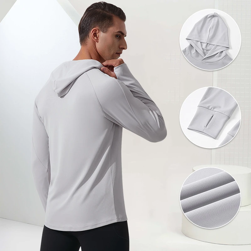 

Men's Marathon Running Training T-Shirt Women Quick Dry Hooded Long Sleeve Sweatshirt Thumb Holes Full Sleeve Length Tops Sports