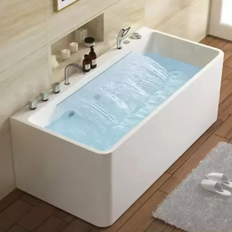 Rectangular bathroom acrylic soaking soild surface spa bathtub Freestanding indoor waterfall whirlpool Massage tub