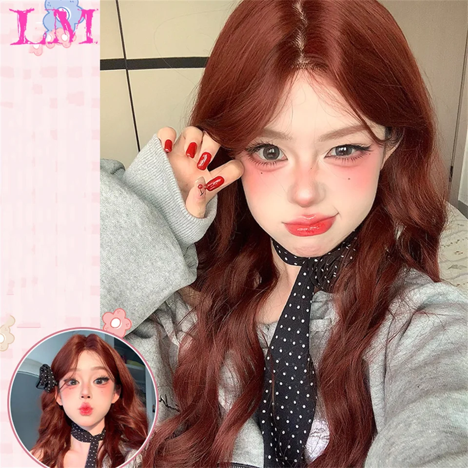 Parrucca ondulata arancione Ombre in pizzo lungo sintetico LM per donna Parte centrale riccia Fibra resistente al calore dall'aspetto naturale per tutti i giorni