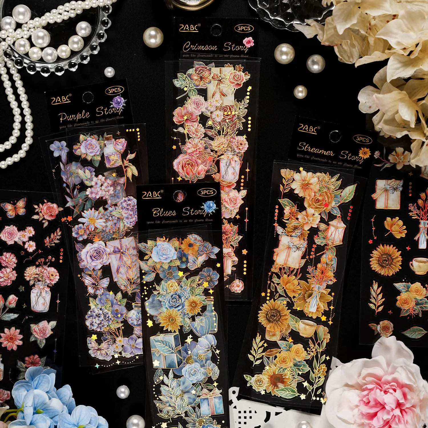 3pcs/1lot Kawaii Scrapbook Stickers Monogatari Collection Junk Journal Gold Planner Stationery Planner Decorative