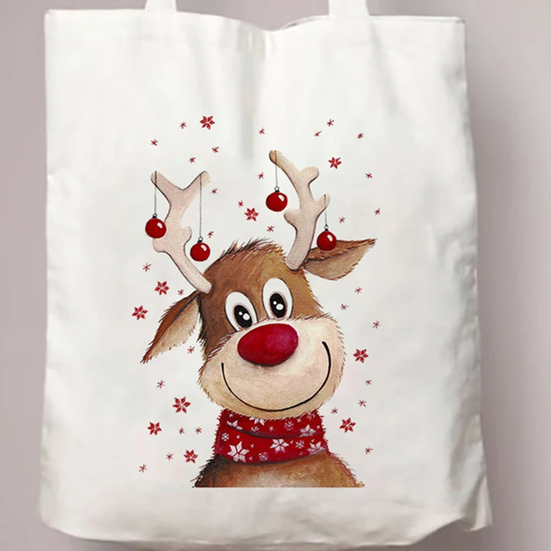 

Christmas Shoulder Canvas Bag Reindeer Print Cartoon Tote Bag Reusable Eco-friendly for School Shopping Party Daily Casual