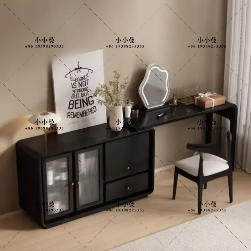 White Mirror Wood Vanity Table with LED Lights Folding Nordic Style Storage Bedroom Dresser Makeup Glass Coiffeuse Furniture