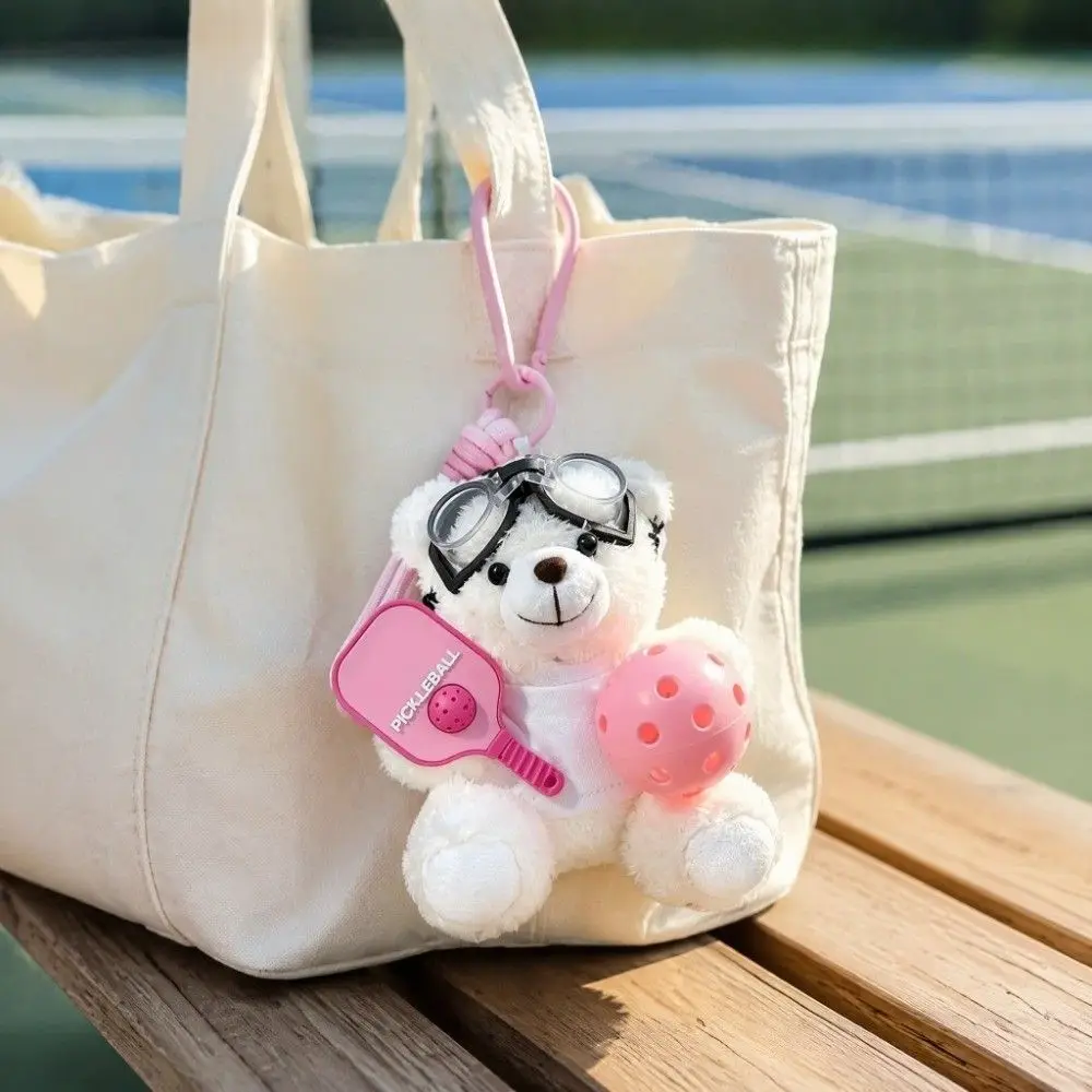 Plush Pickleball Pilot Bear Pendant Cartoon Soft Bag Pendant Hanging Ornament with Goggles Backpack Key Chain Bag Accessories