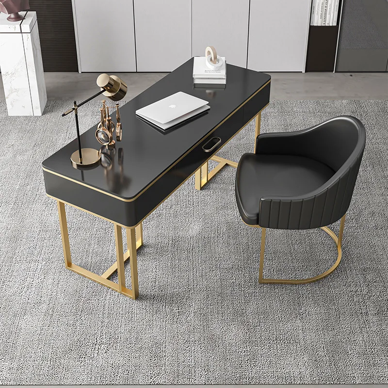 Modern Luxury Executive Office Desk Chair Set Light Decorative Black White Metal Material Furniture for Beauty Salon