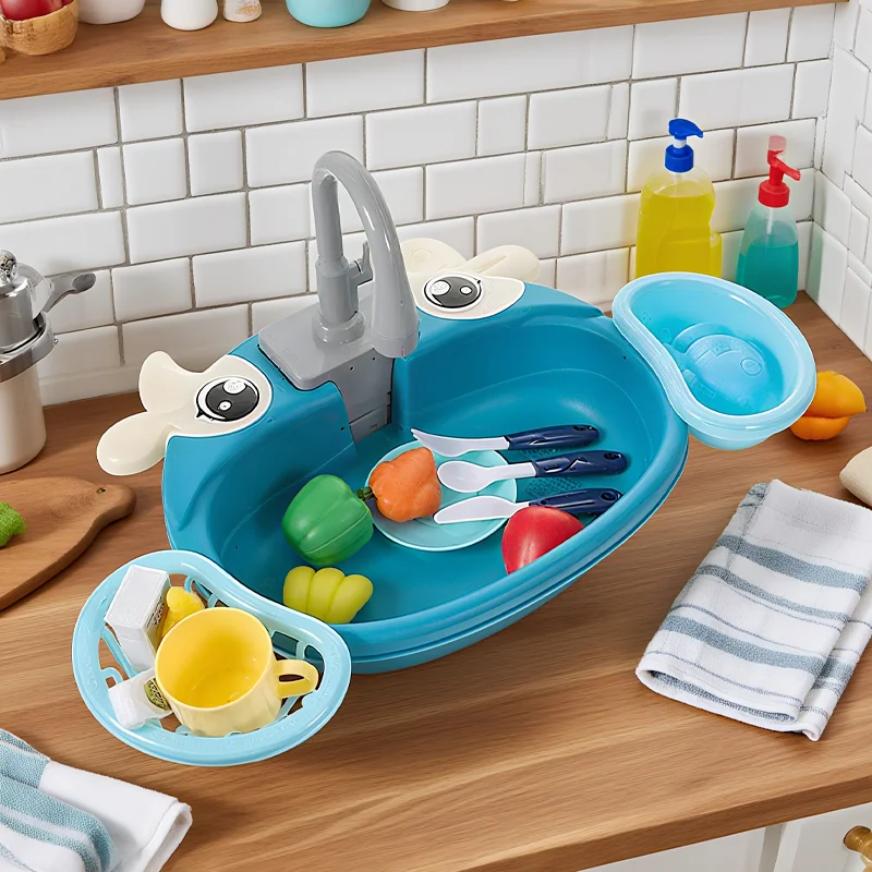 Set da cucina per bambini, lavandino simulato per lavastoviglie, lavabo con acqua circolante elettrica, giocattoli per ragazzi e ragazze, giochi di ruolo