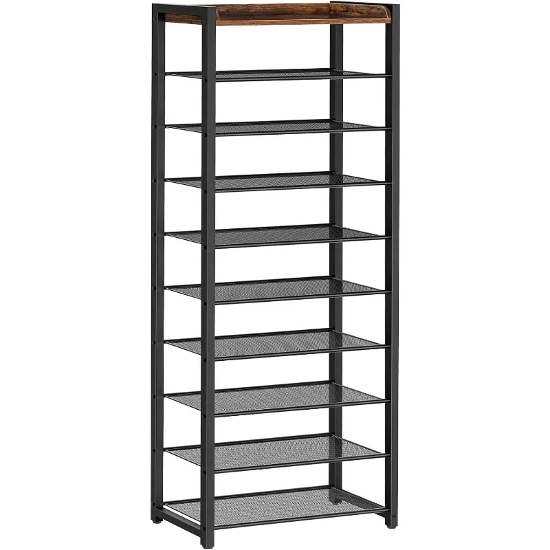 10 Tier Shoe Rack, Narrow Shoe Storage Organizer with 9 Metal Shelves, Saving Space, Stable and Sturdy for entrance halls