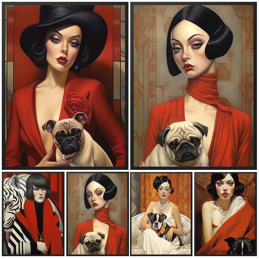 

Vintage Girl Modern Woman Portrait Poster Wall Art Canvas Painting Posters Home Decor Wall Pictures For Living Room Unframed