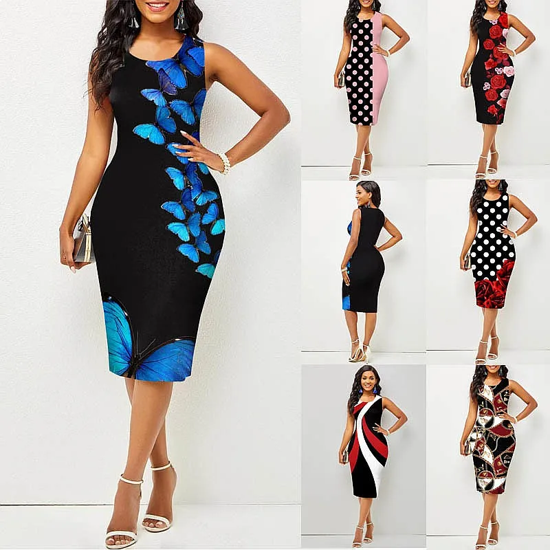 Spring Summer Women Sleeveless Bodycon Printed Dress Dresses Overall Jumpsuit Playsuit