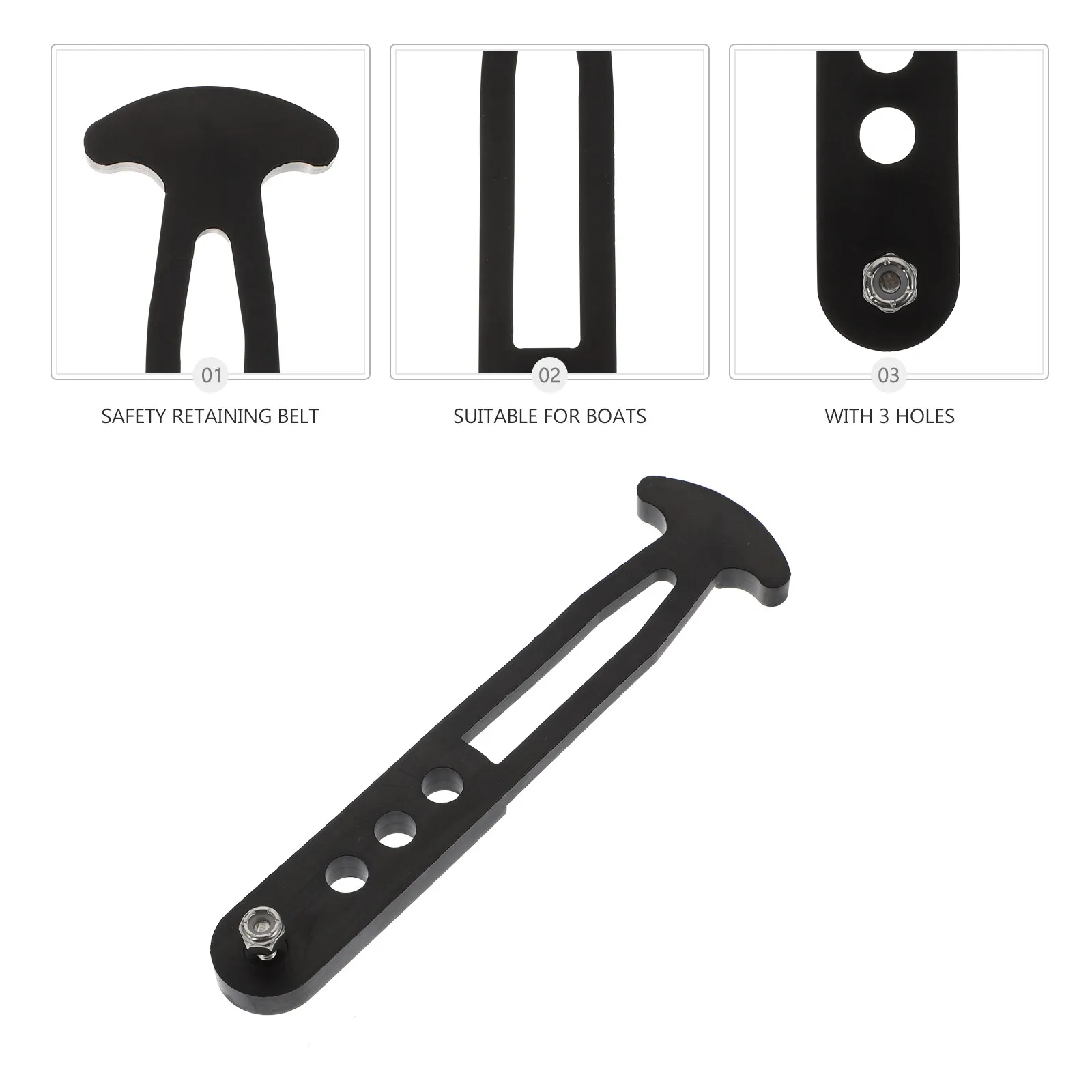 Rubber Buckle 3 Holes Strap Safety Retaining Belt Durable Ship Accessory Boat Yacht Corrosion Resistant Hardware Black Easy