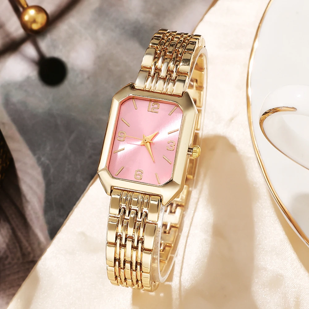 5pcs elegant and simple square dial pointer quartz watch and accessory set for women's watches and gifts
