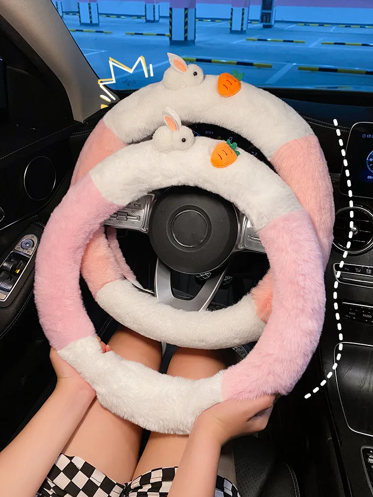 

2022 New Plush Comfortable Soft Anti-skid Protective Cartoon Cute Car Steering Wheel Cover Handlebar Cover