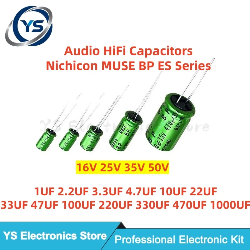10pcs/lot Nichicon MUSE BP ES 1UF 10UF 22UF 47UF 100UF 220UF 470UF 16V 25V 35V 50V Non Polar HiFi Audio Capacitor Copper Feet