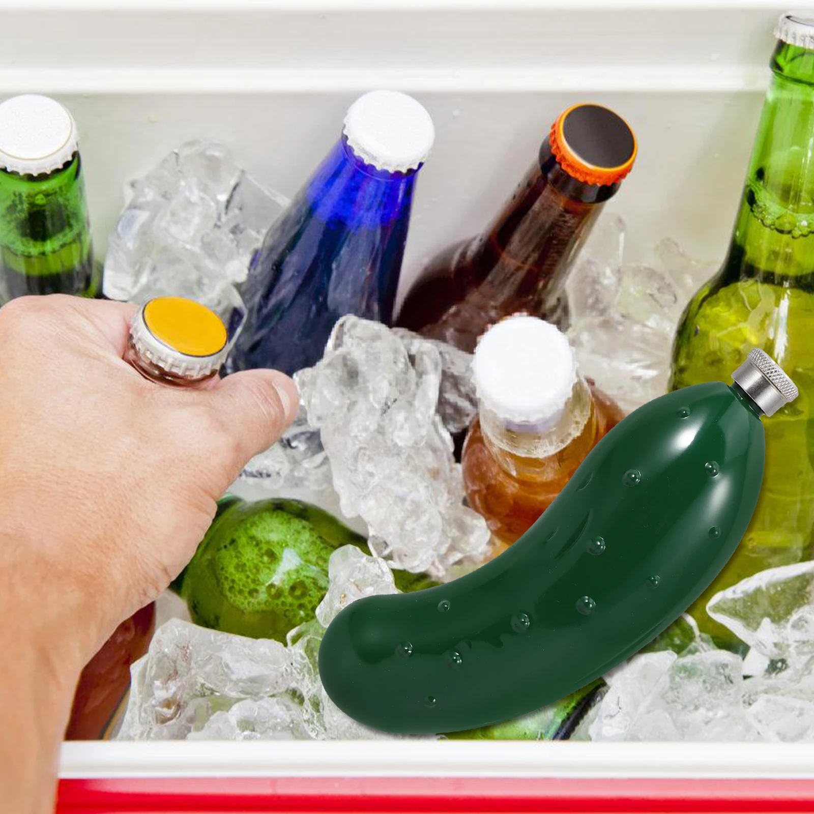 

1pc Stainless Steel Cucumber Flask Portable Compact Water Bottle Hip Flask for Camping Travel Liquor Beverage Juice