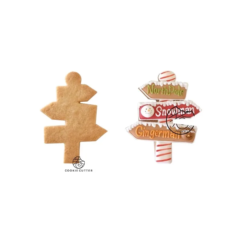 Christmas Gingerbread House Cookie Cutter Signpost Crystal Ball Biscuit Stamp Xmas Tree Hanging Decoration DIY Hand Pressed Mold