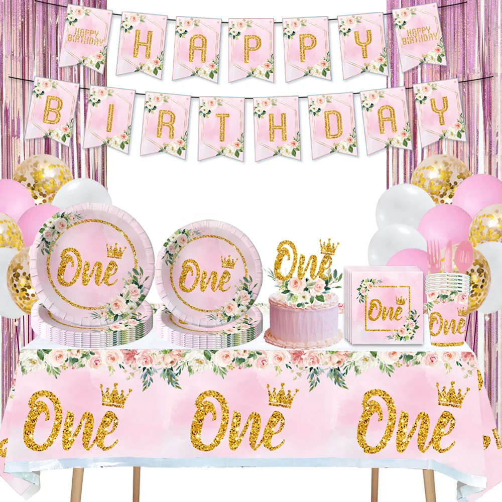 The 1st Birthday Themed Happy Birthday Holiday Party Disposable Tableware Supplies Baby Show Paper Plate Cup Paper Towel BAG