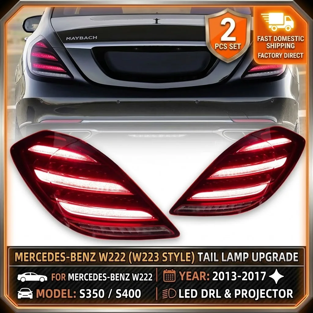 Image of 2 Stück W223 Style LED-Rückleuchten für Mercedes-Benz W222 2013-2017 S350 S400 Rückleuchten-Projektor DRL Auto-Styling Autobeleuchtung Montage Ersatzteile Externes Zubehör Hardware