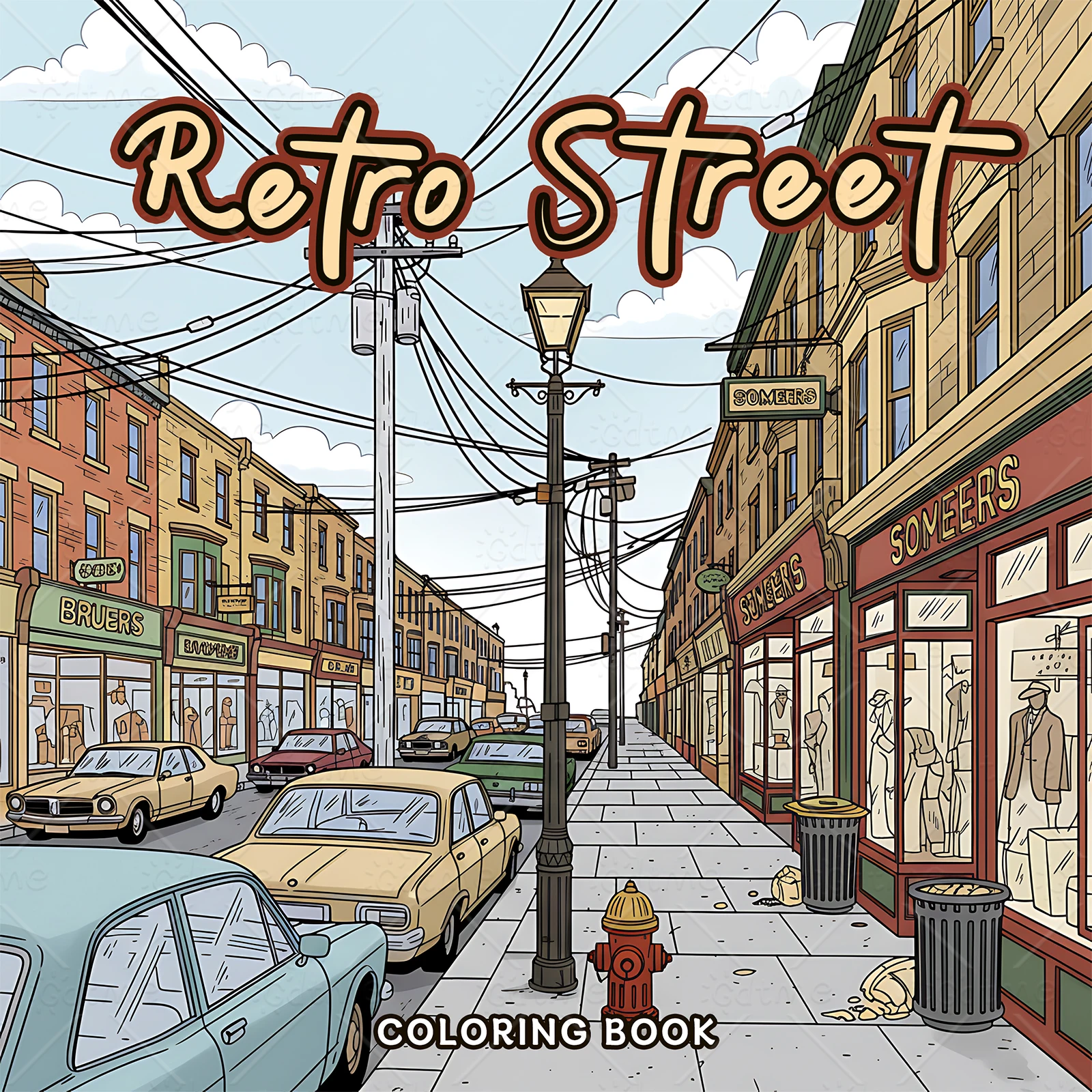 Retro Street Coloring Book for Adults Featuring Cartoon Bold-easy Patterns for Relaxation Teens DIY Painting Drawing