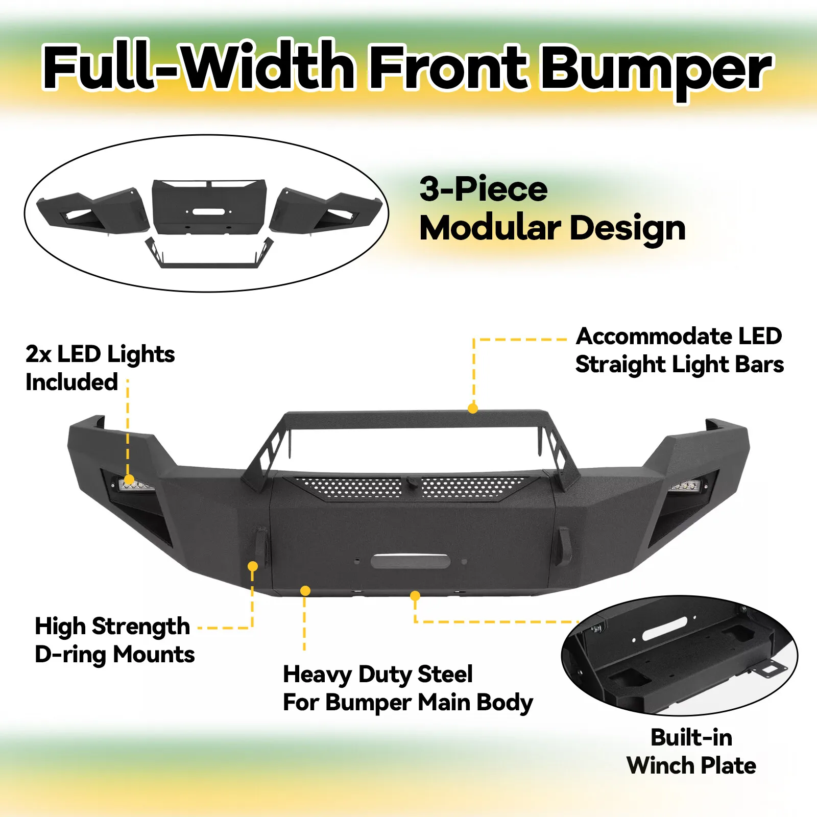Front Bumper Guard For Dodge Ram 1500 2500 3500 2002-05 w/ Winch Plate LED Light