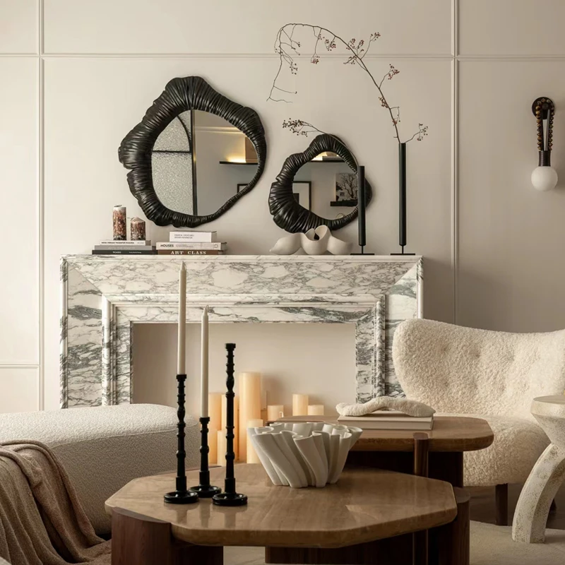 Chimenea de mármol Natural, decoración de fondo de sala de estar sencilla americana, gabinete Bulgari, chimenea de piedra blanca, tallado de piedra