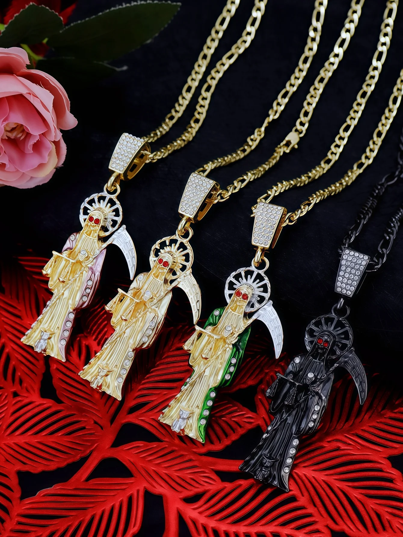 1Pc Santa Muerte Necklace Figaro Chain Santisma Muerte Pendant/Charm St. Jude Men's Women's Necklace