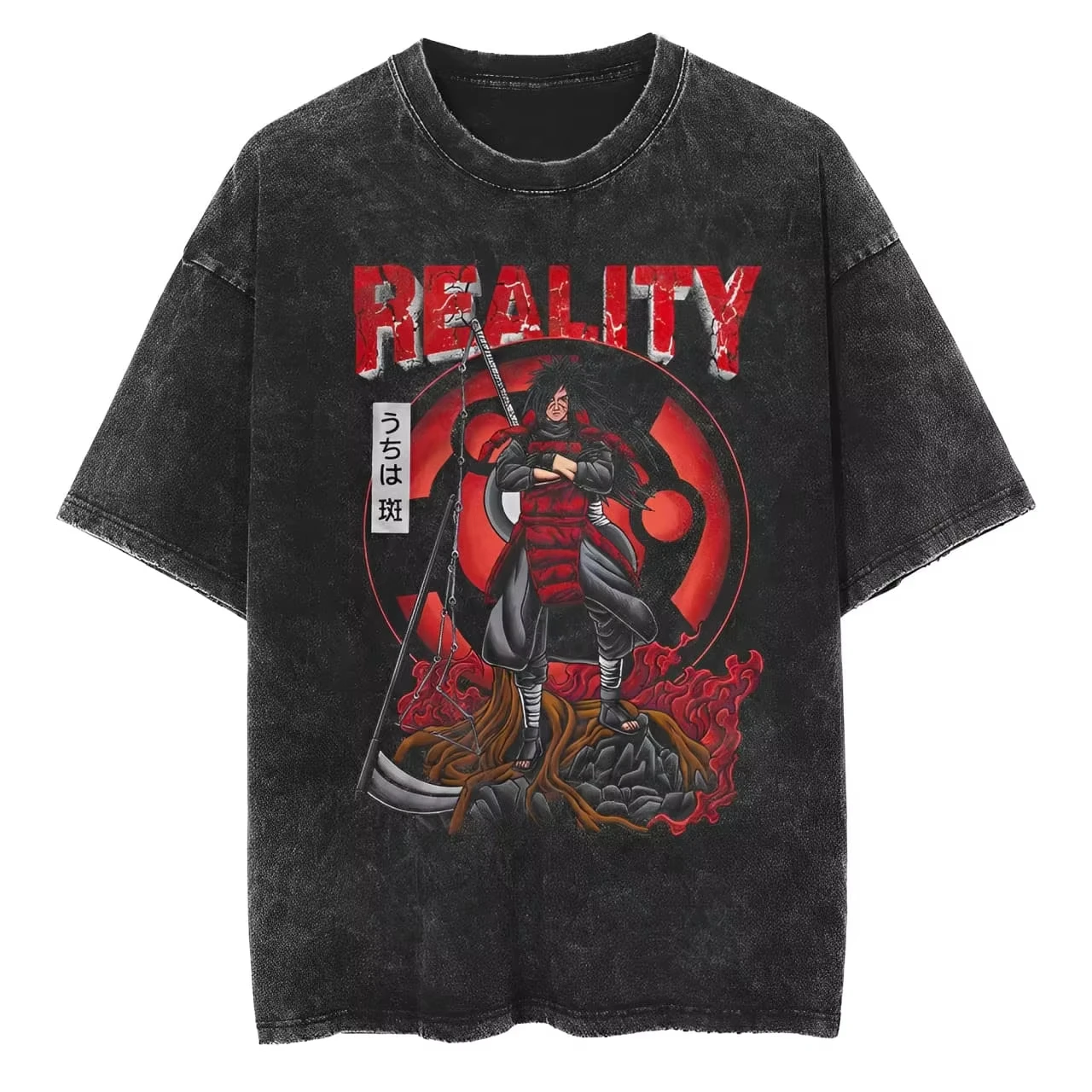 2026 T-shirt Uchiha Naruto pour Homme, en Coton, Effet Délavé, Motif Anime Sharingan, Streetwear Manga Ninja War Legend Vintage Ins Y2k