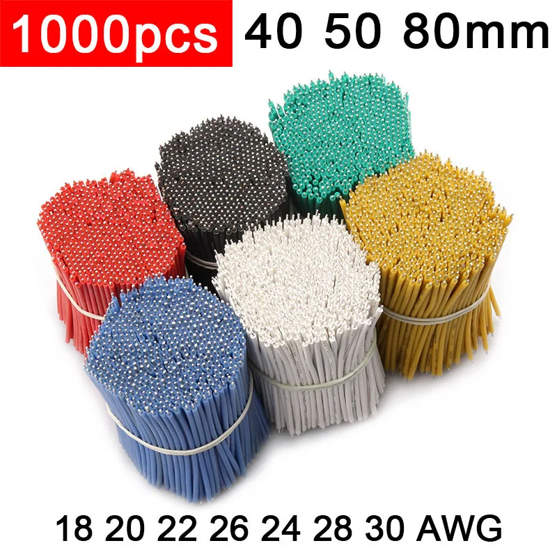 

1000pcs 18 20 22 24 26 28 30 AWG Tin-Plated Breadboard PCB Solder Cable 40 50mm 8cm 3239 Extra Soft Silicone High Temperature