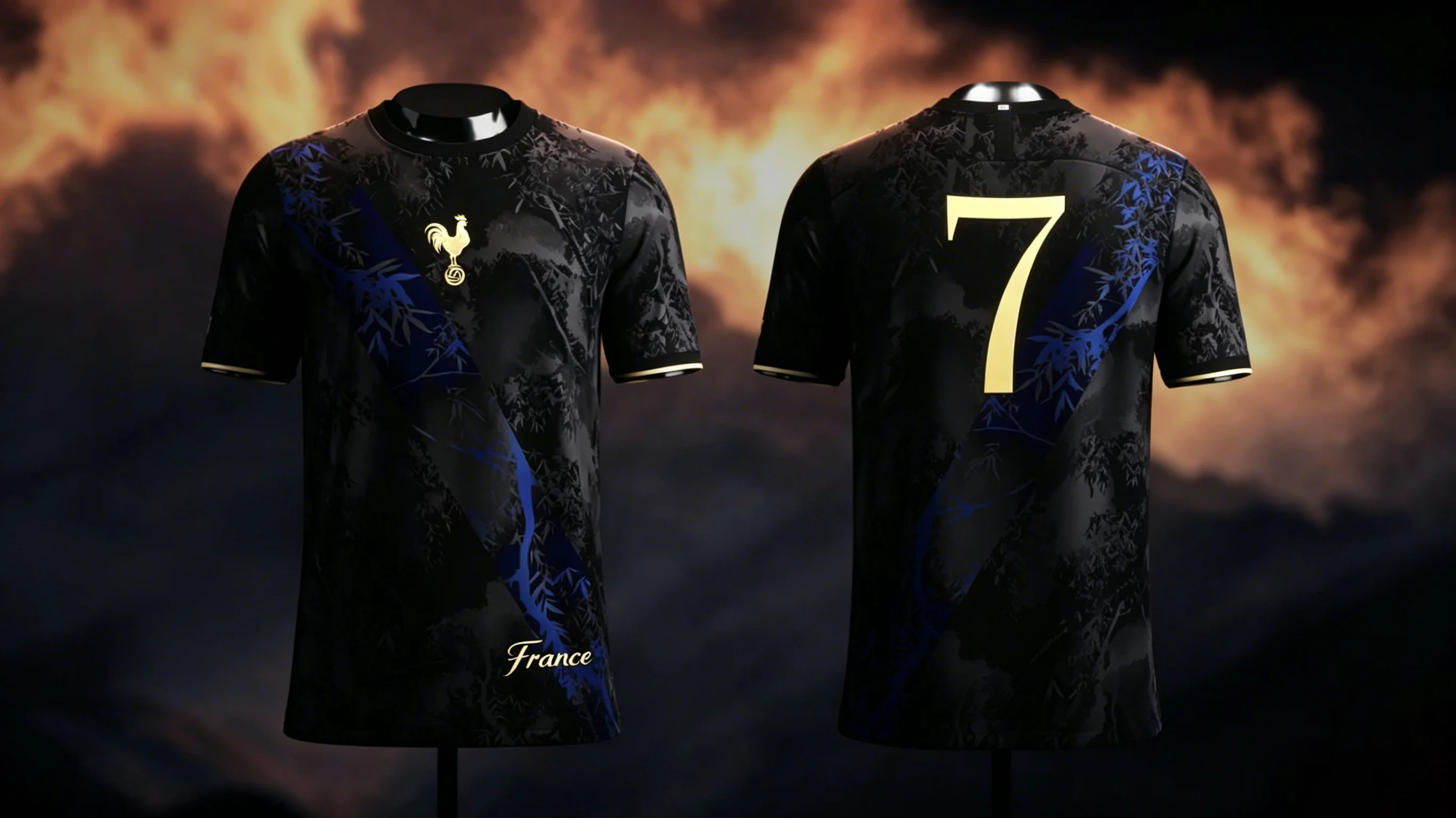 Camiseta Deportiva Vintage con Patrón de Bambú Oscuro, Jersey de Fútbol con Estampado de Letras Doradas de Francia para Hombre