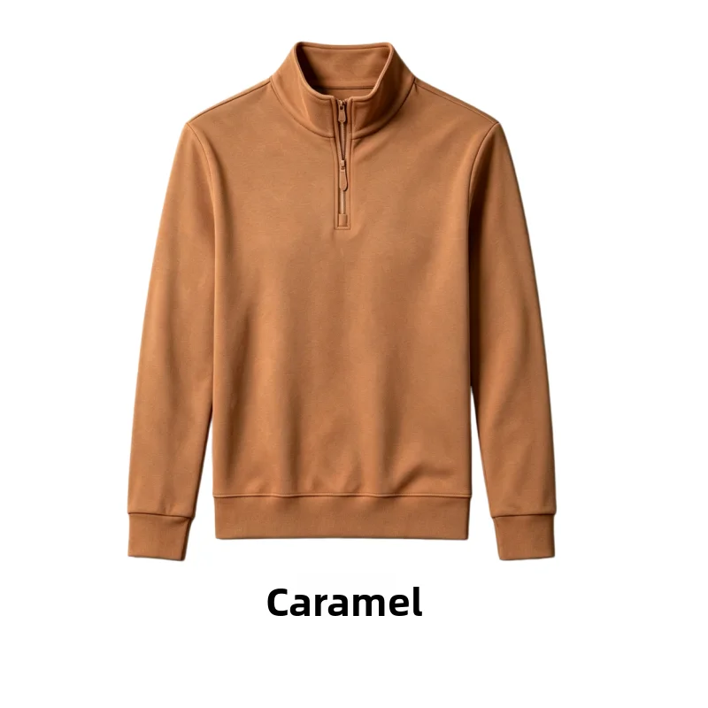 Unisex Long-sleeved T-shirt, Thickened in Winter To Keep Warm, Comfortable and Emollient, No Pilling, Half-zipper Collar Design