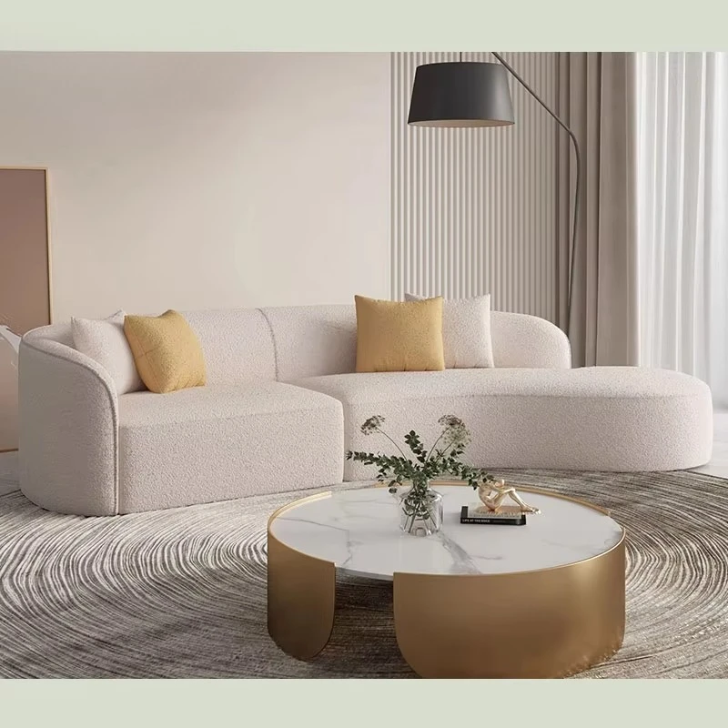 Luxury Modern Modular Berber Fleece Sofa Set Unique Minimalist Design Reclining for Hotel Living Room Wood Fabric Material