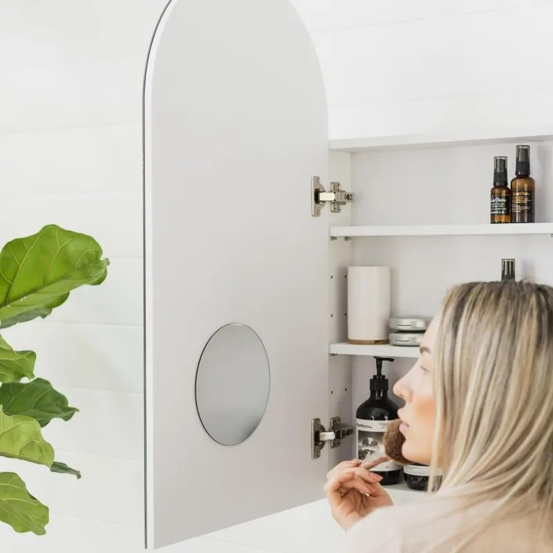 Arched Medicine Cabinet with Mirror for Bathroom Wall, Surface Mount or Recessed Medicine Cabinet with Mirror -17