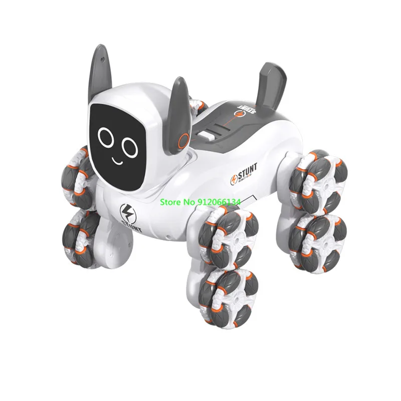 Guarda il rilevamento dei gesti 8 ruote Educazione Telecomando Robot Dog 2.4G Illuminazione a LED Musica 4WD Smart Demo 360 °   Cane RC con rotazione