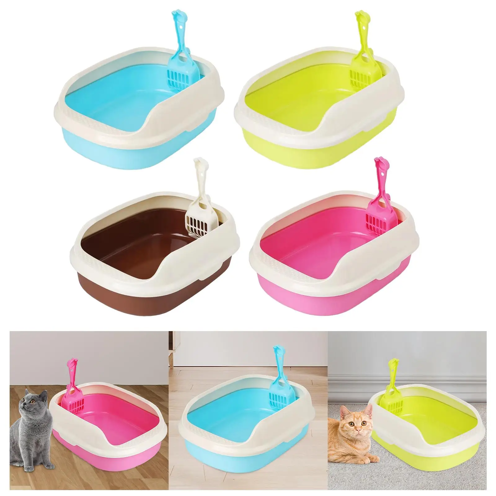 Litter Box Kitten Toilet Semi Enclosed Easy to Clean Cat Sandbox with High Side Sturdy Bedpan Cat Litter Tray for Indoor Cats