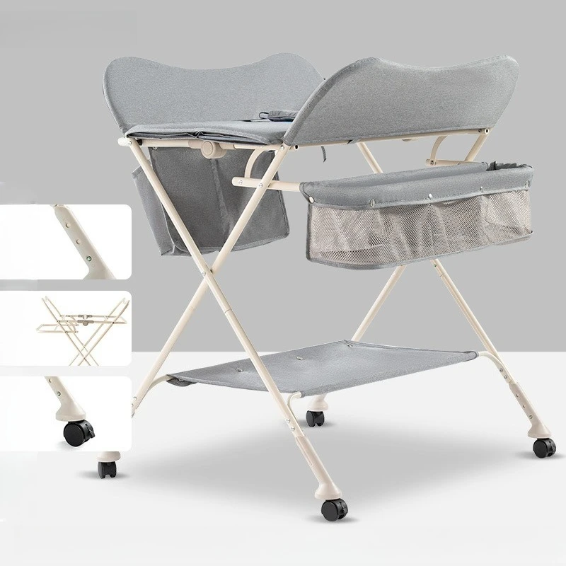360度回転可能な3-in-1調節可能なベビーケアステーション °   車輪付き収納バスケット 折りたたみ式多機能ベビーバスルームテーブル
