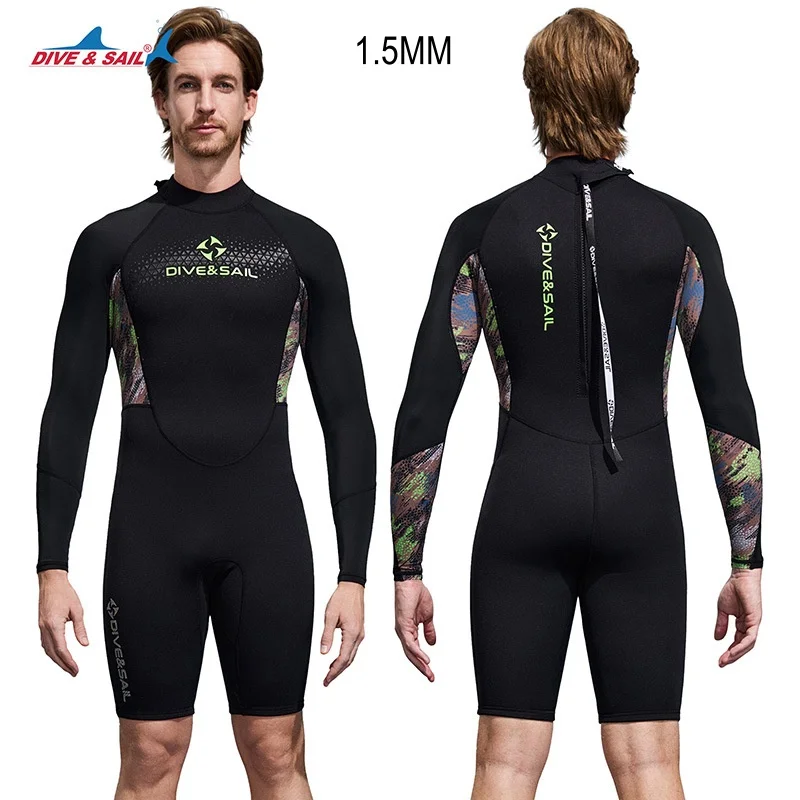 1.5 มม.Scuba แขนยาวกีฬาทางน้ํากลางแจ้ง Spearfishing พายเรือคายัคว่ายน้ํา WetSuit Neoprene อุ่นดําน้ําดูปะการัง Drift ชุดดําน้ํา