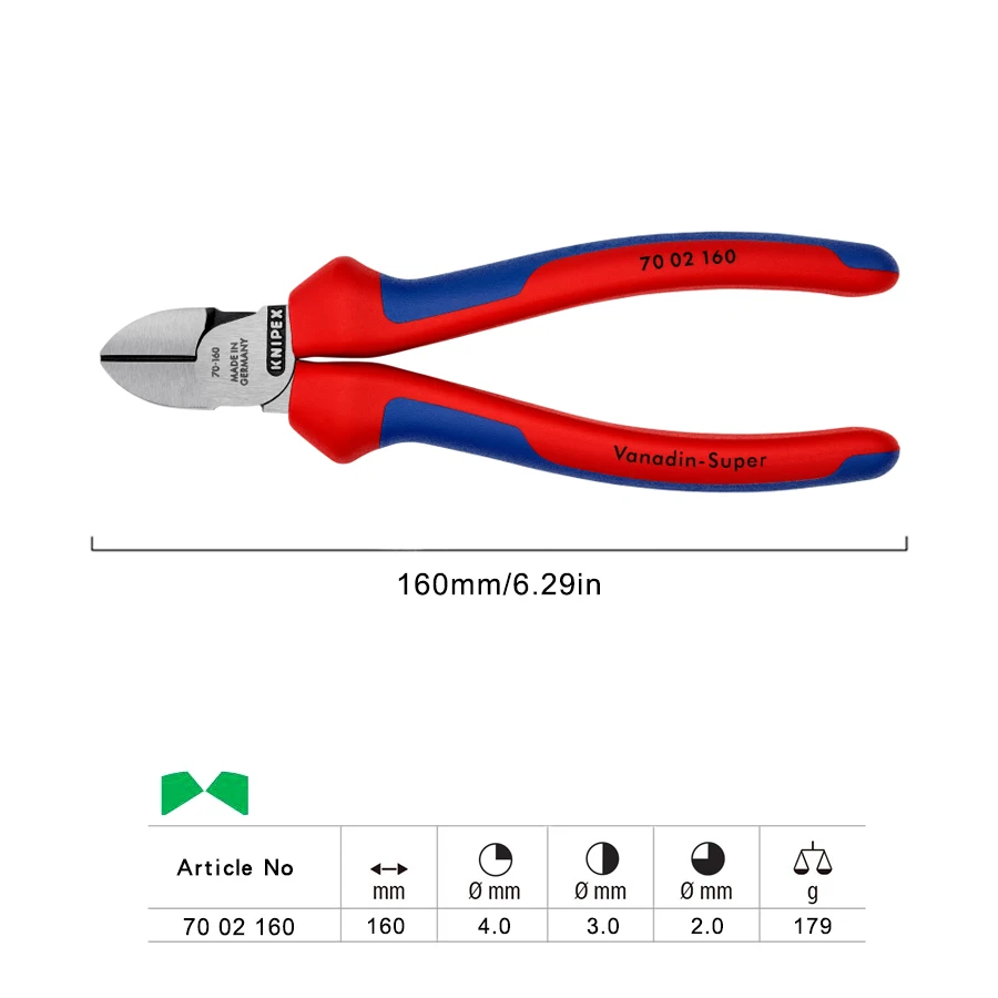 KNIPEX Diagonal Cutter High Quality Vanadium Electric Steel Precise Workmanship Cutting Pliers Model DIY Tool NO.70 02 160