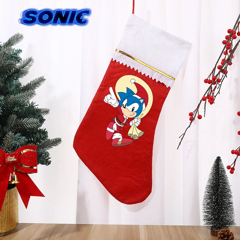 Sonics Christmas Stocking Pendant Anime Xmas Tree  Decoration Kawaii Bags Santa Claus Socks New Year Party Festival Decoration