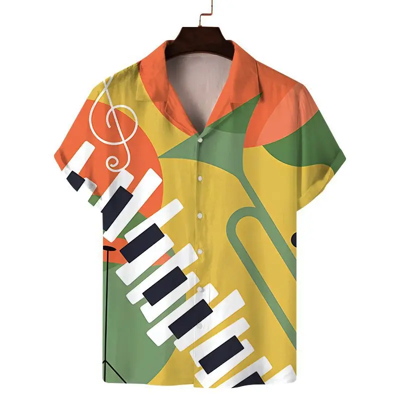 Summer Musical Guitar Funny 3D Print Shirts Men Fashion Shirt Casual Vintage Streetwear Short Sleeve Shirt Blouse Man Clothing