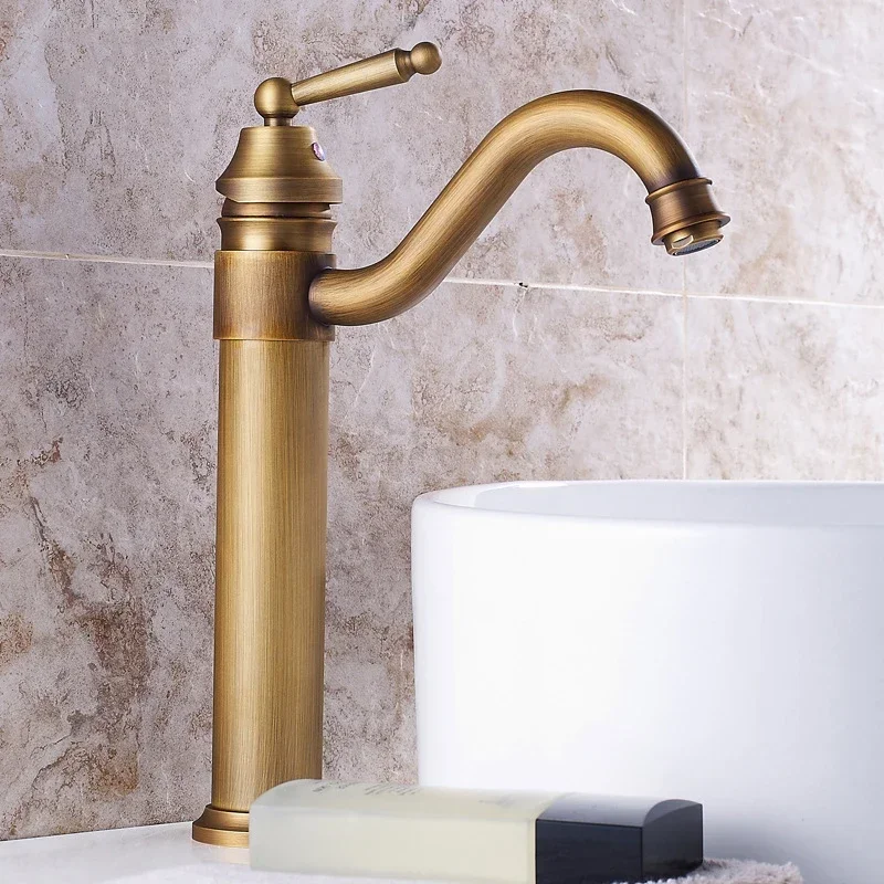 

Antique Copper Bathroom Basin Faucet Europe Classic Style Cold And Hot Water Mixer Tap Single Handle Deck Mounted Sink Faucets