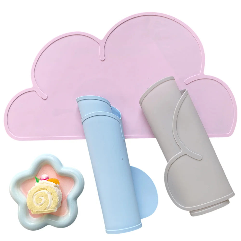 Silicone pet feeding cloud mat, dog and cat meal mat with raised edges, anti slip and waterproof pet bowl mat, pet food tray