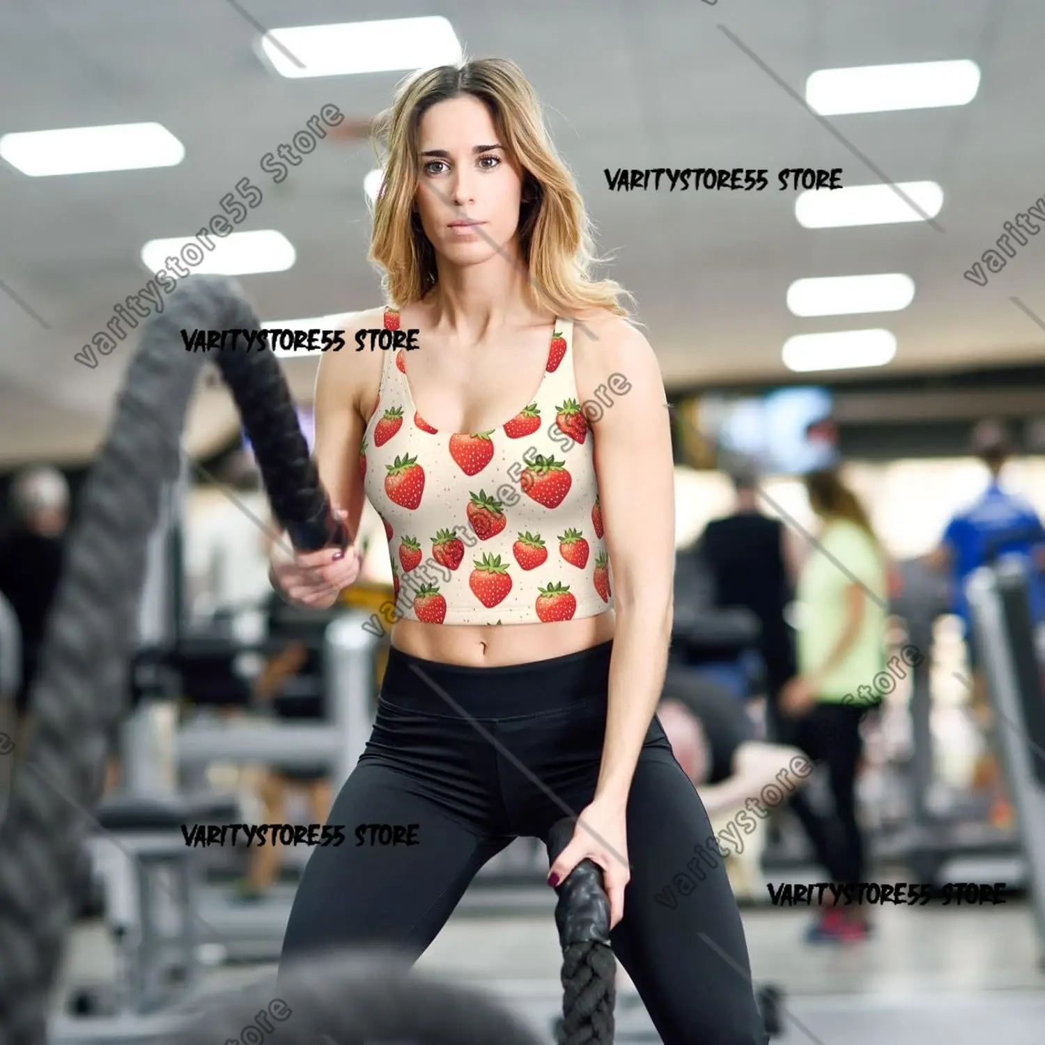 Sports Bras for Women High Support Bright Strawberry Print Running Athletic Workout Crop Tank Top