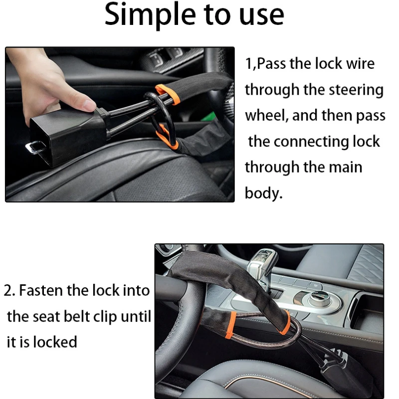 قفل عجلة قيادة السيارة العالمي مع حزام الأمان أبازيم قفل قوي لمنع السرقة قفل الجهاز المضاد لشاحنة SUV فان RV