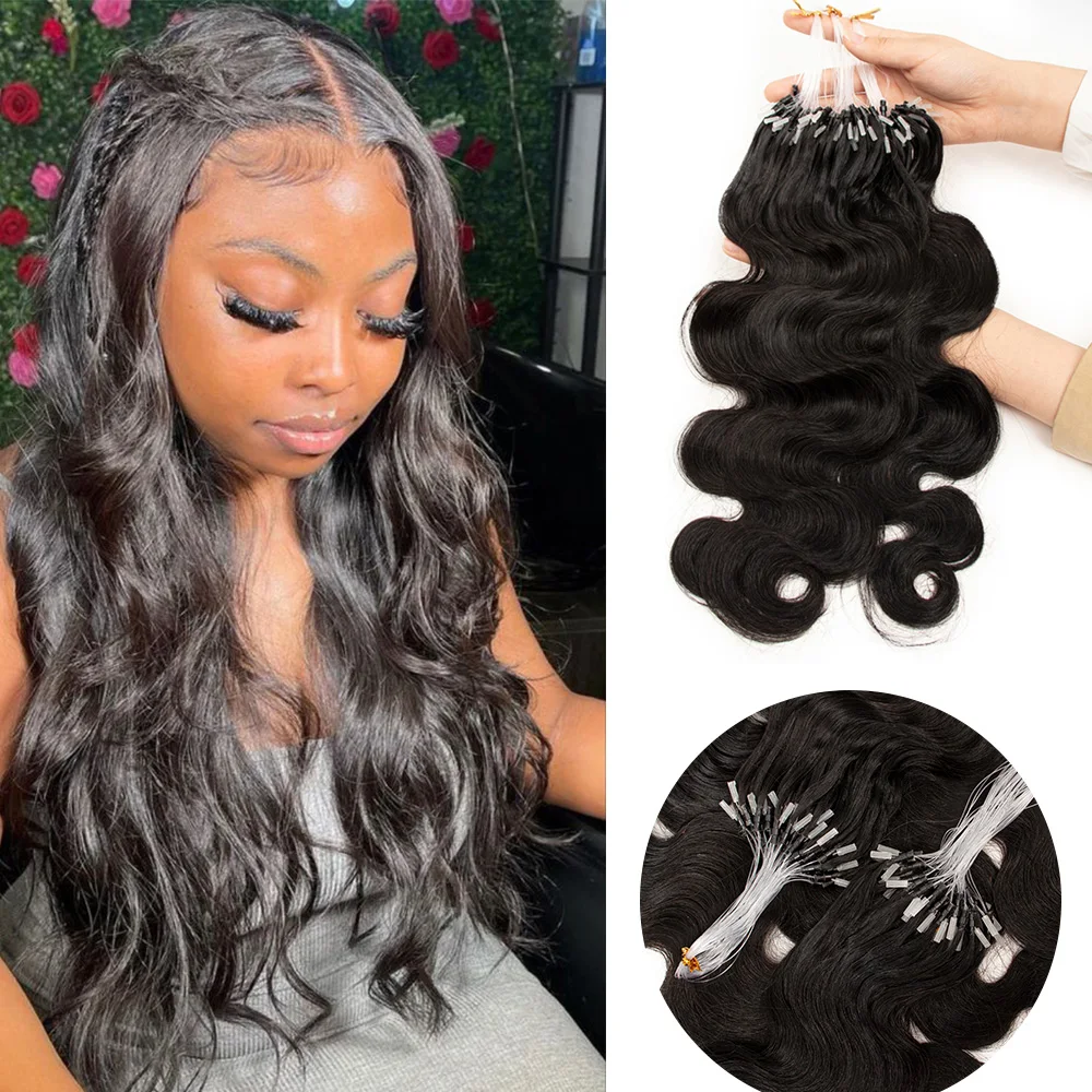 

Body Wave Micro Loop Human Hair Extensions 12"-26" Natural Black Brazilian Remy Micro Link Hair Extension Women Micro Beads Hair