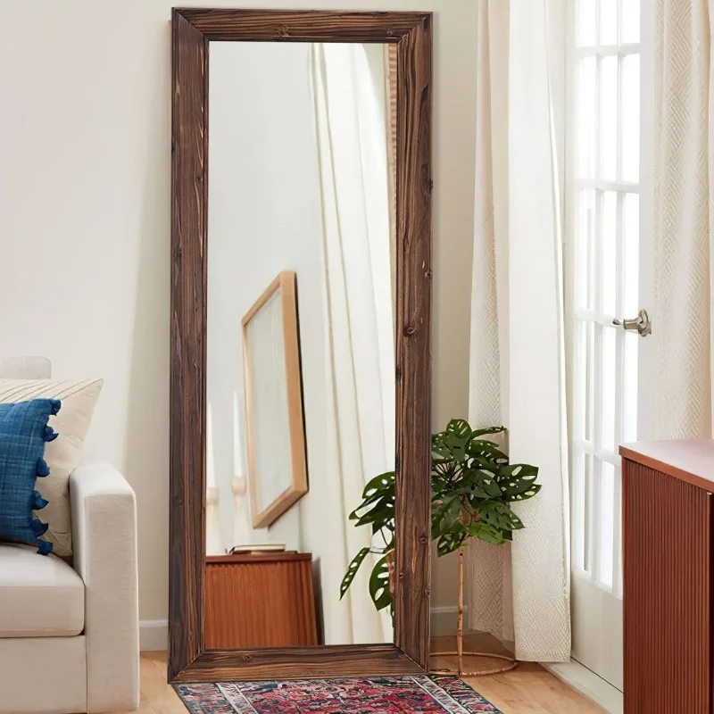 Full Length Mirror Solid Wood Frame Mirror Floor  with Standing Holder Vertical and Horizontal Hanging Wall Dressin