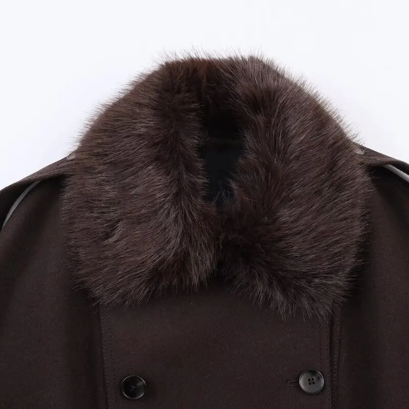 Chaqueta de Invierno 2025 con Cuello de Piel Sintética, Diseño Novedoso para Mujer, Manga Larga, Doble Botonadura, Chaqueta C...