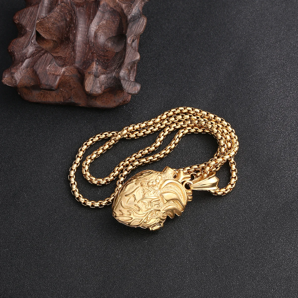 

Heart Pendant Necklace Men Jewelry Charm Human Organs Shape Metal Fashion