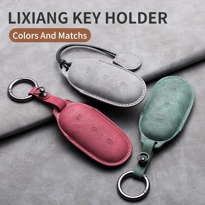 For Leading Ideal One Li Auto L9 For Li Lixiang L7 L8 2022 2023 Keychain Accessories Suede Leather Car Smart Key Fob Case Cover