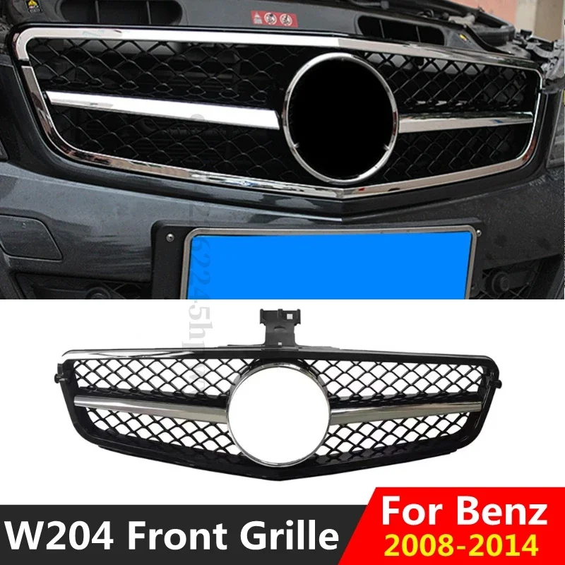 Front Grille For Mercedes Benz W204 C Class AMG Style 2008-2014 C180 C200 C250  C300 C350 Tuning  Front Grill ABS Bumper Grille