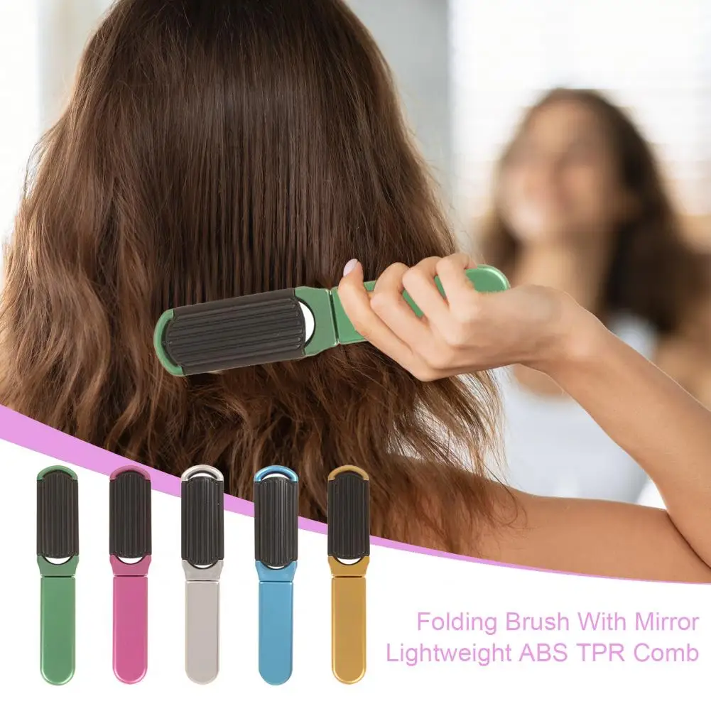 20.5cm Folding Hair Brush With Mirror Scalp Massage Portable Anti-static Air Cushion Comb Men Women Hair Styling Detangling Tool